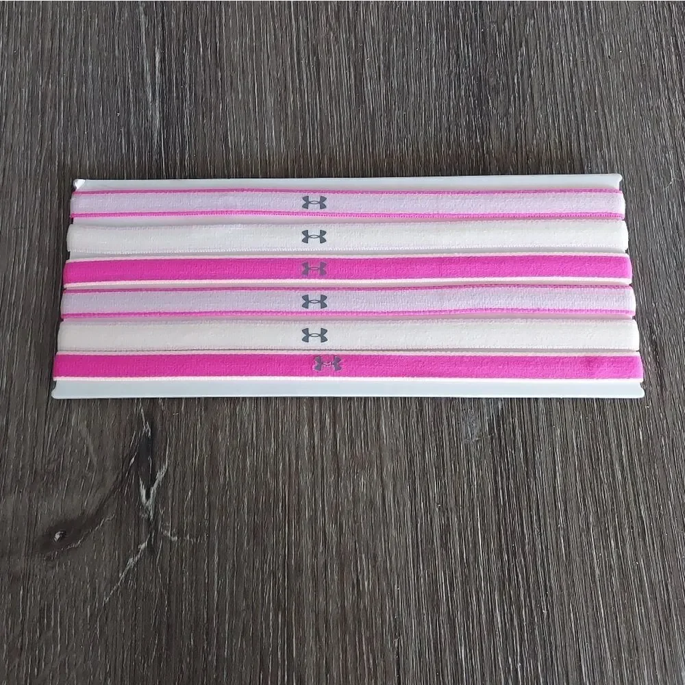 Under Armour UA 6-Pack Athletic Non-Slip Headbands - Pink, Cream - NEW